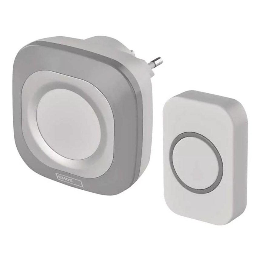 Bezdrátový zvonek do zásuvky 230V + 1xCR2032 IP44 šedá
